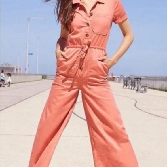 Madewell Peach Button-Front Jumpsuit - Picture 1 of 6